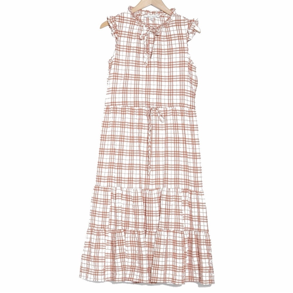 NWT Julia Jordan Plaid Midi Dress Tie Neck Ruffle Sleeve Tiered Size 6 - Picture 2 of 6